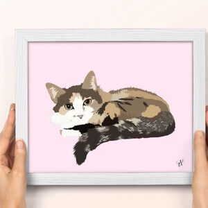 8”x10” Cat Pet Portrait – Bubble Gum Kitty – Wall Art Print